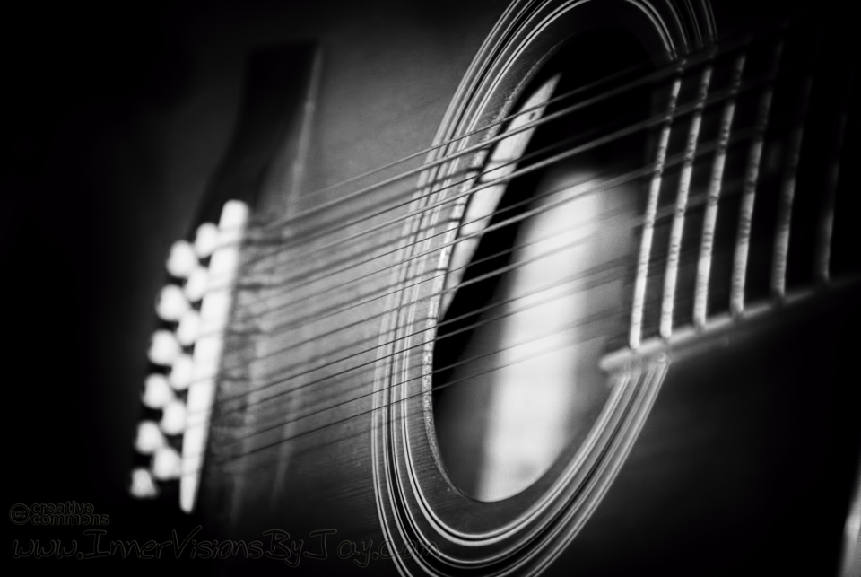 Blues at Night Black and white vignette of guitar sound hole