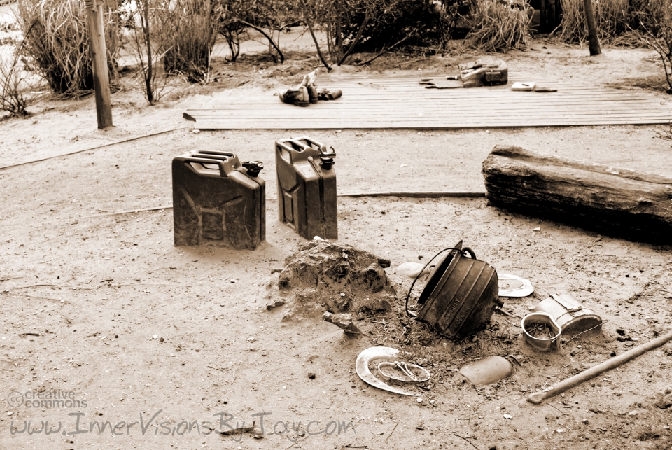 Abandoned campsite in sepia
