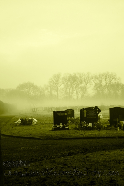 Mist Immemorial Mist Immemorial - Yellow-toned graveyard with morning mist covering tombstones