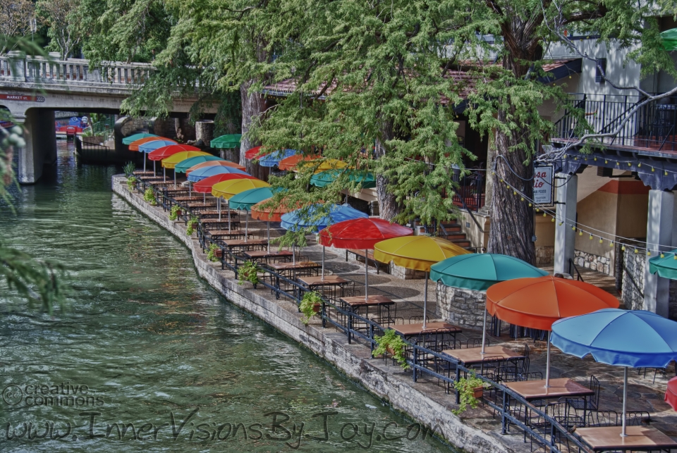 Cafe Antonio Cafe umberellas lining the San Antonio Riverwalk