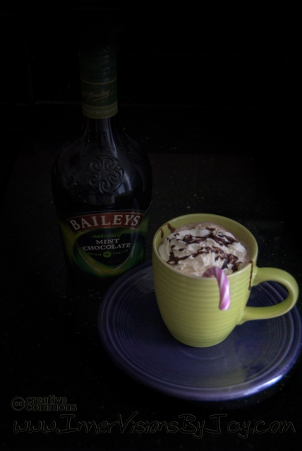 Hot Chocolate with Candy Cane and Baily's Mint irish Cream